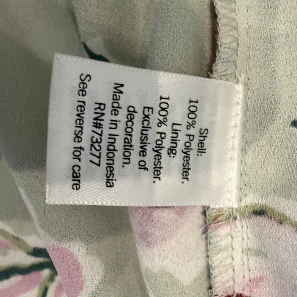 LC Lauren Conrad Size Large Sage Green Floral Faux-Wrap Midi Dress Cottagecore - Picture 14 of 15